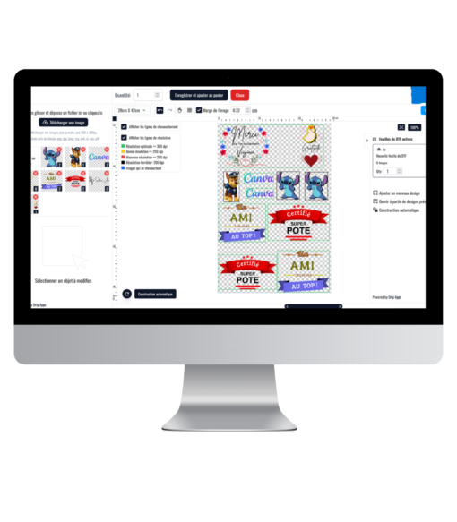 Ordinateur montrant planche uv-dtf et dtf