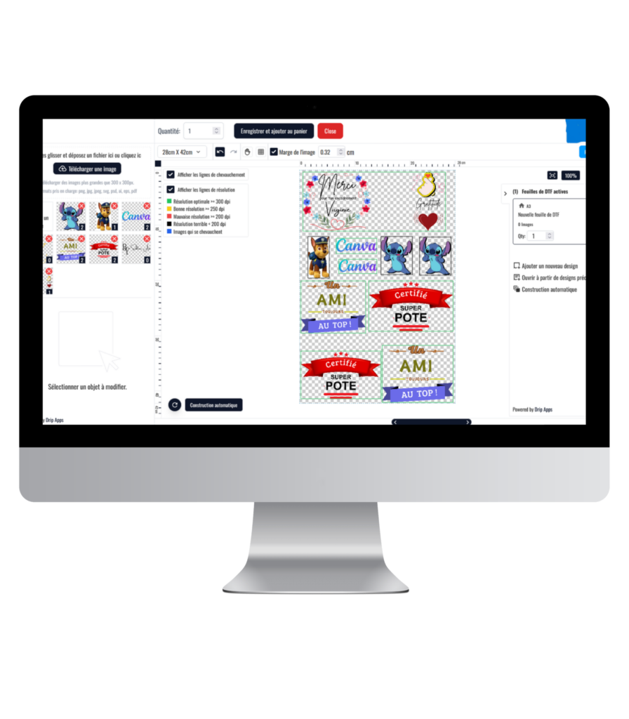 Ordinateur montrant planche uv-dtf et dtf