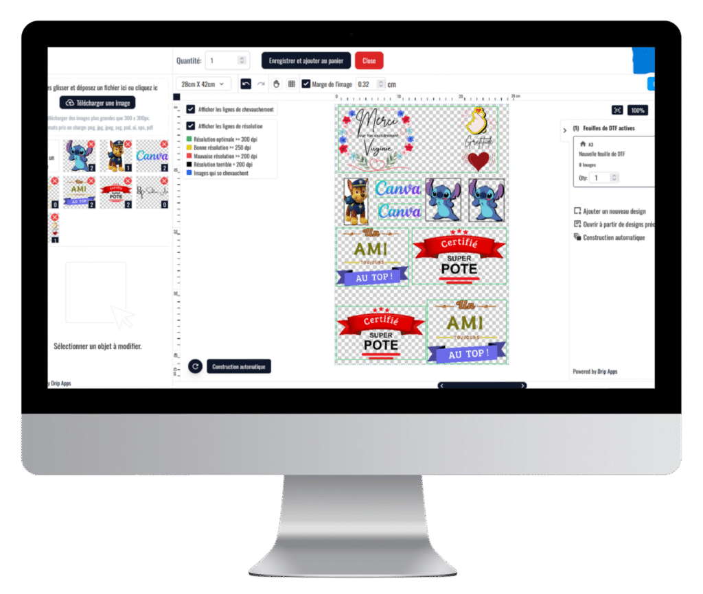 Ordinateur montrant planche uv-dtf et dtf