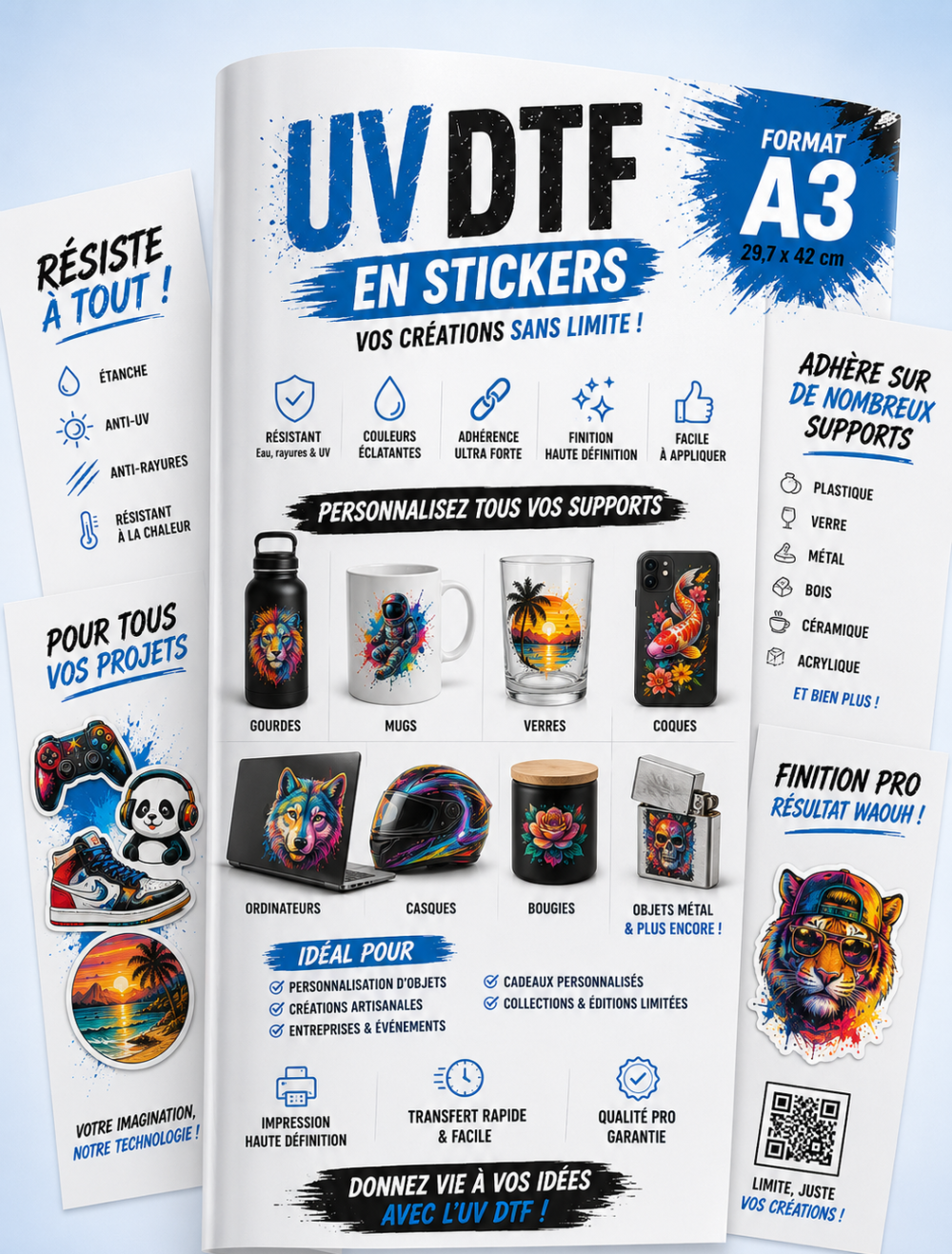 UVDTF image produit planche maquette gang sheet A3